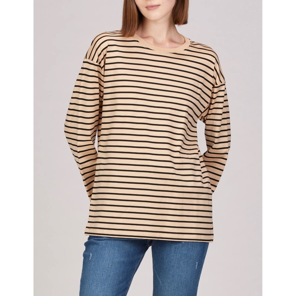Mod Ref Striped Tunic Top Long Sleeve Women's Size Medium Casual Minimalist